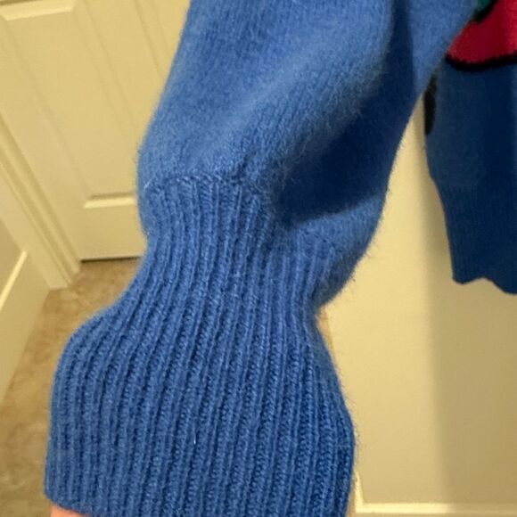 L’ultima Blue Colorful Abstract Sweater 80’s Retro with sequins& Rabbit hair M - Picture 3 of 10